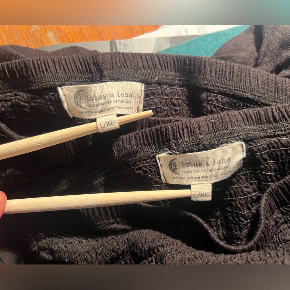 2 pair Lotus & Luna Black Smocked Pants in breezy rayon